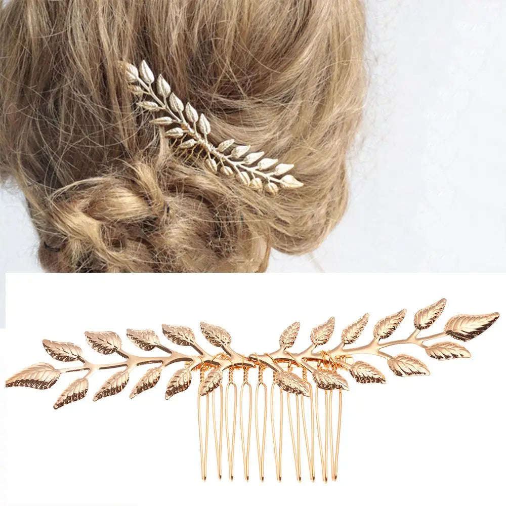 Gouden Haarband Dames met Bladvorm voor Bruiloft en Feestelijke Gelegenheden 4