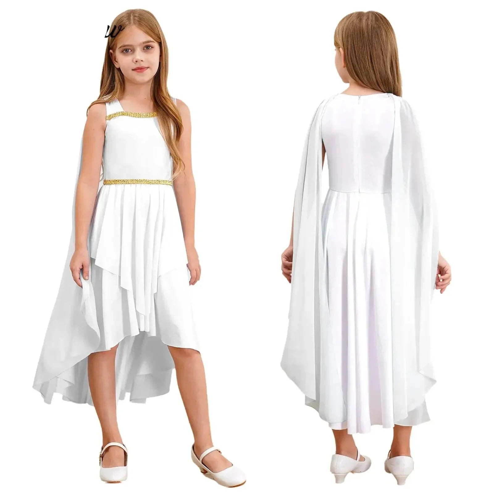Grieks-Romeins Athena Godin Kostuum voor Meisjes met Gouden Accenten en Toga 0