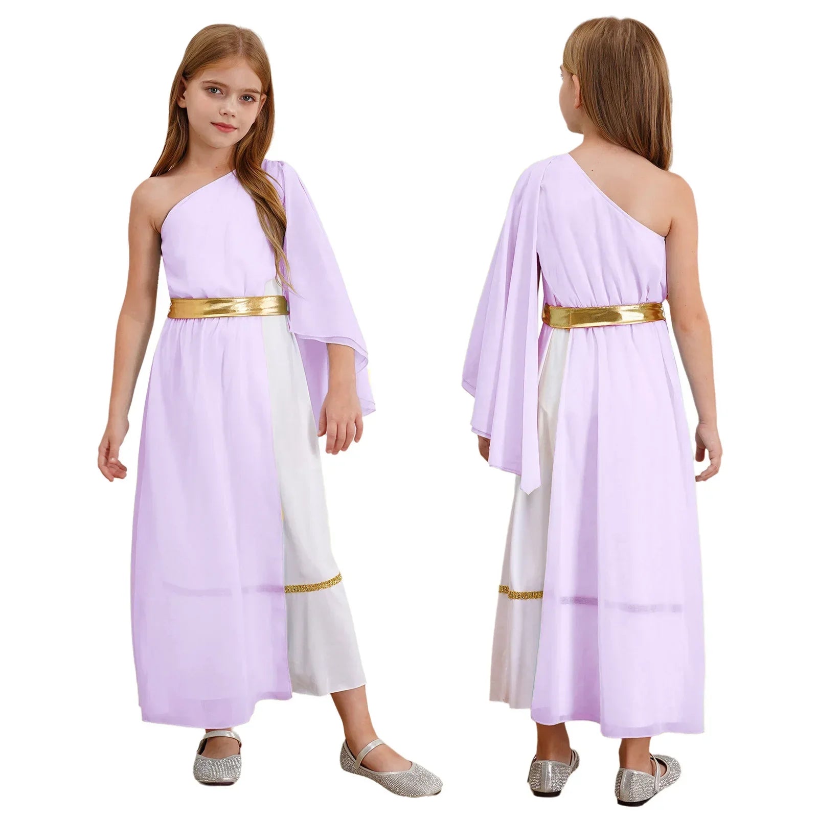Grieks-Romeins Athena Godin Kostuum voor Meisjes met Gouden Accenten en Toga 11