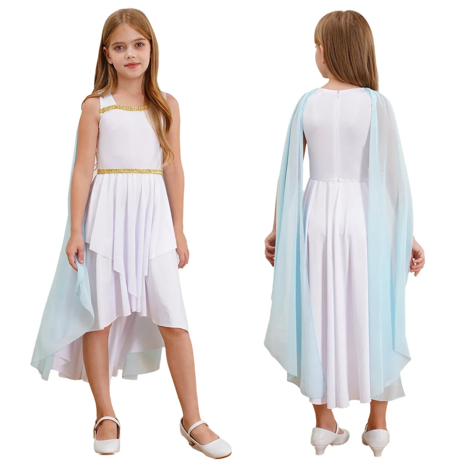 Grieks-Romeins Athena Godin Kostuum voor Meisjes met Gouden Accenten en Toga 13