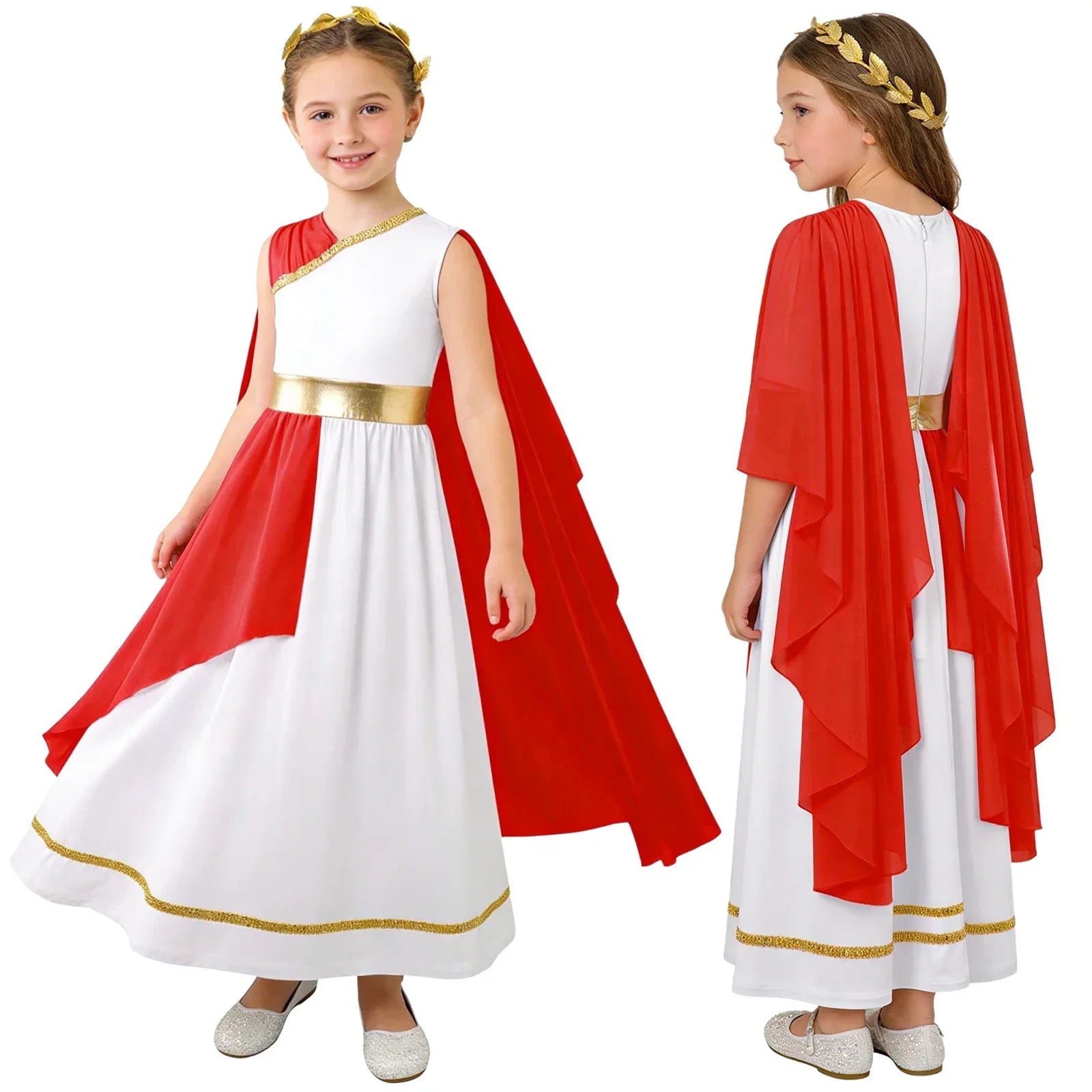 Grieks-Romeins Athena Godin Kostuum voor Meisjes met Gouden Accenten en Toga 14