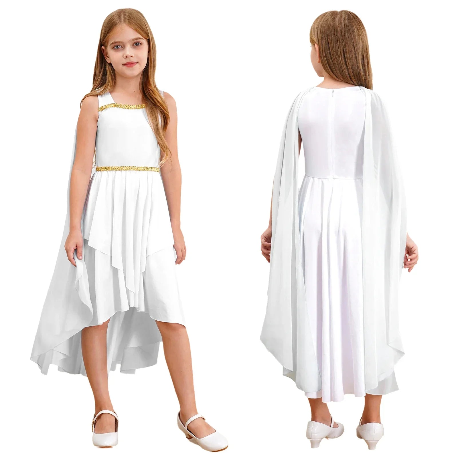 Grieks-Romeins Athena Godin Kostuum voor Meisjes met Gouden Accenten en Toga 15