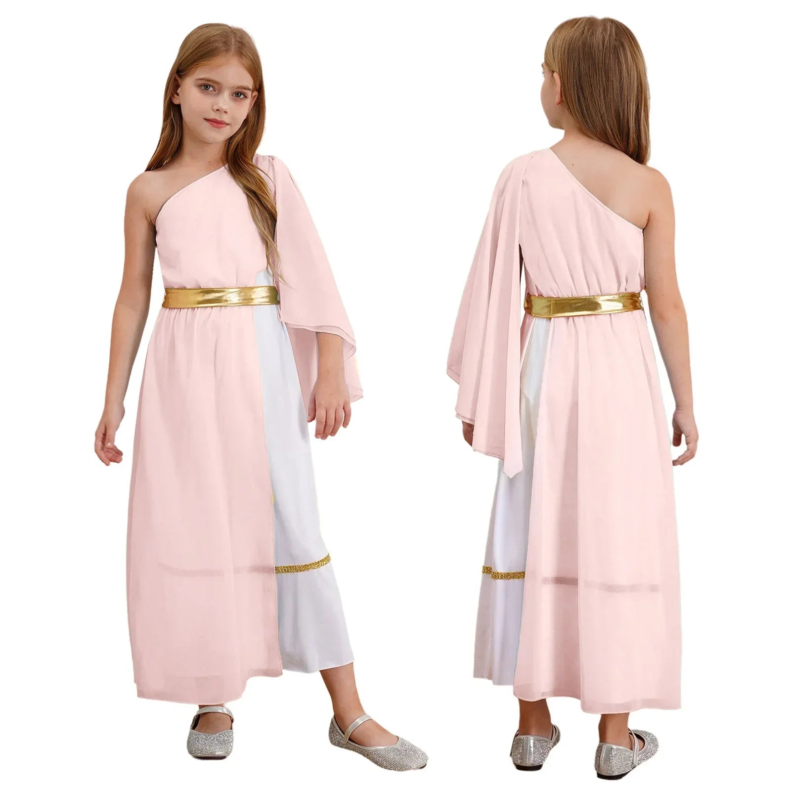 Grieks-Romeins Athena Godin Kostuum voor Meisjes met Gouden Accenten en Toga 18
