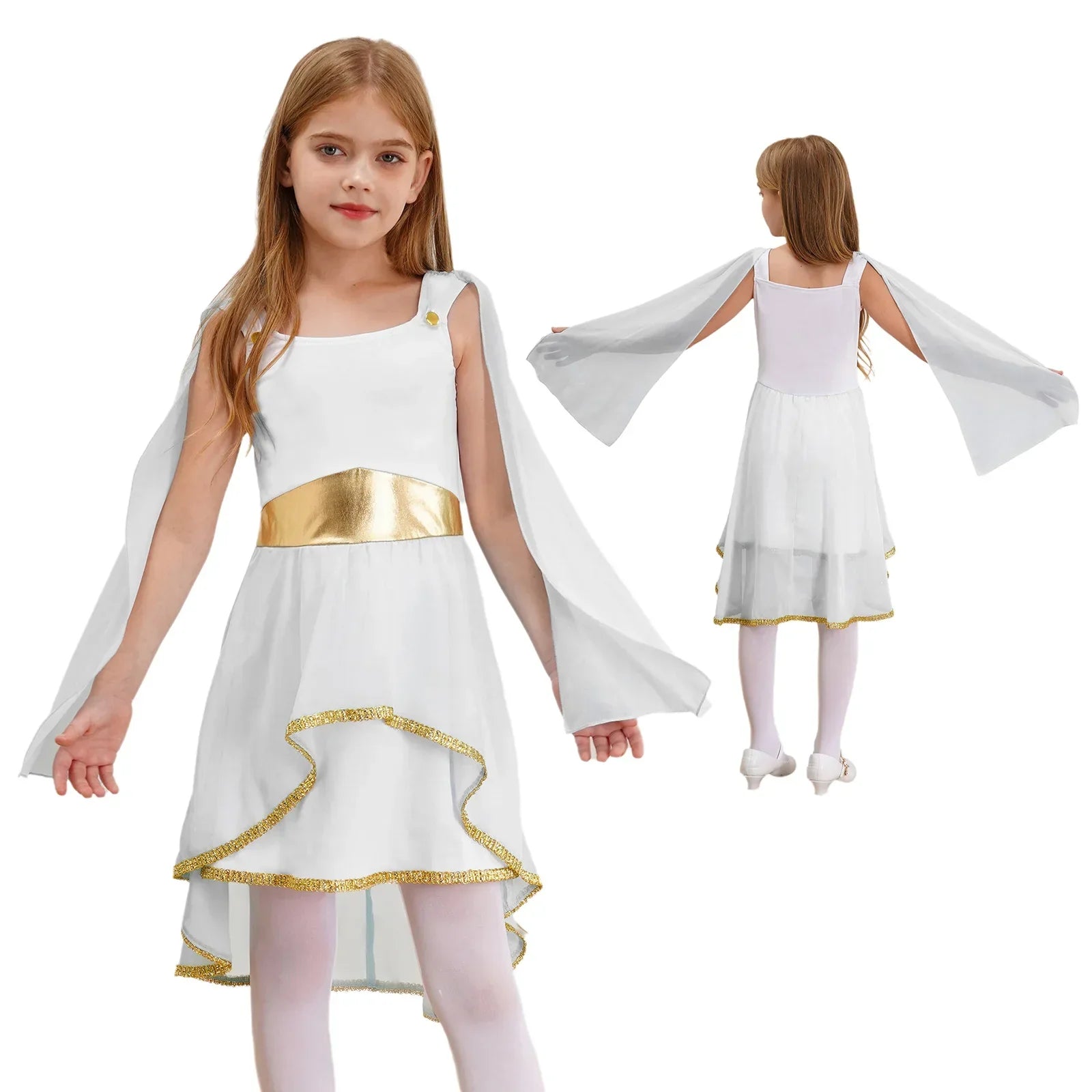 Grieks-Romeins Athena Godin Kostuum voor Meisjes met Gouden Accenten en Toga 2