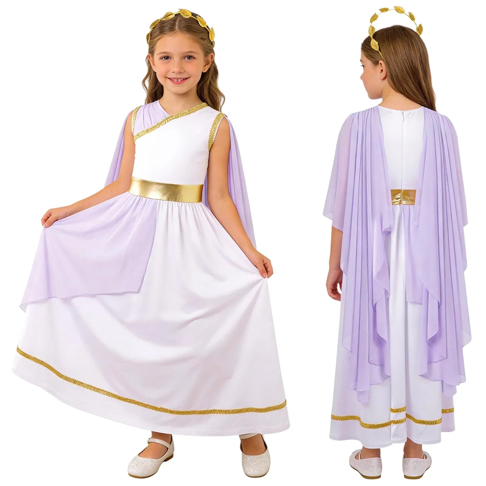 Grieks-Romeins Athena Godin Kostuum voor Meisjes met Gouden Accenten en Toga 21