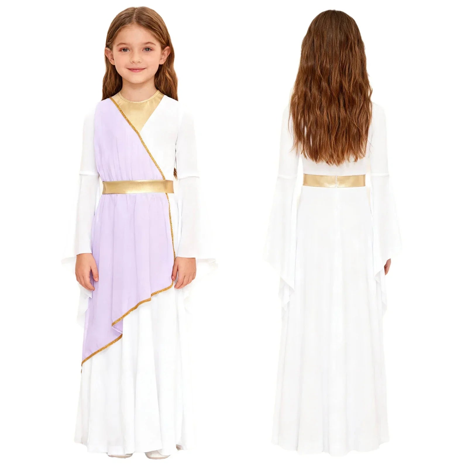 Grieks-Romeins Athena Godin Kostuum voor Meisjes met Gouden Accenten en Toga 28