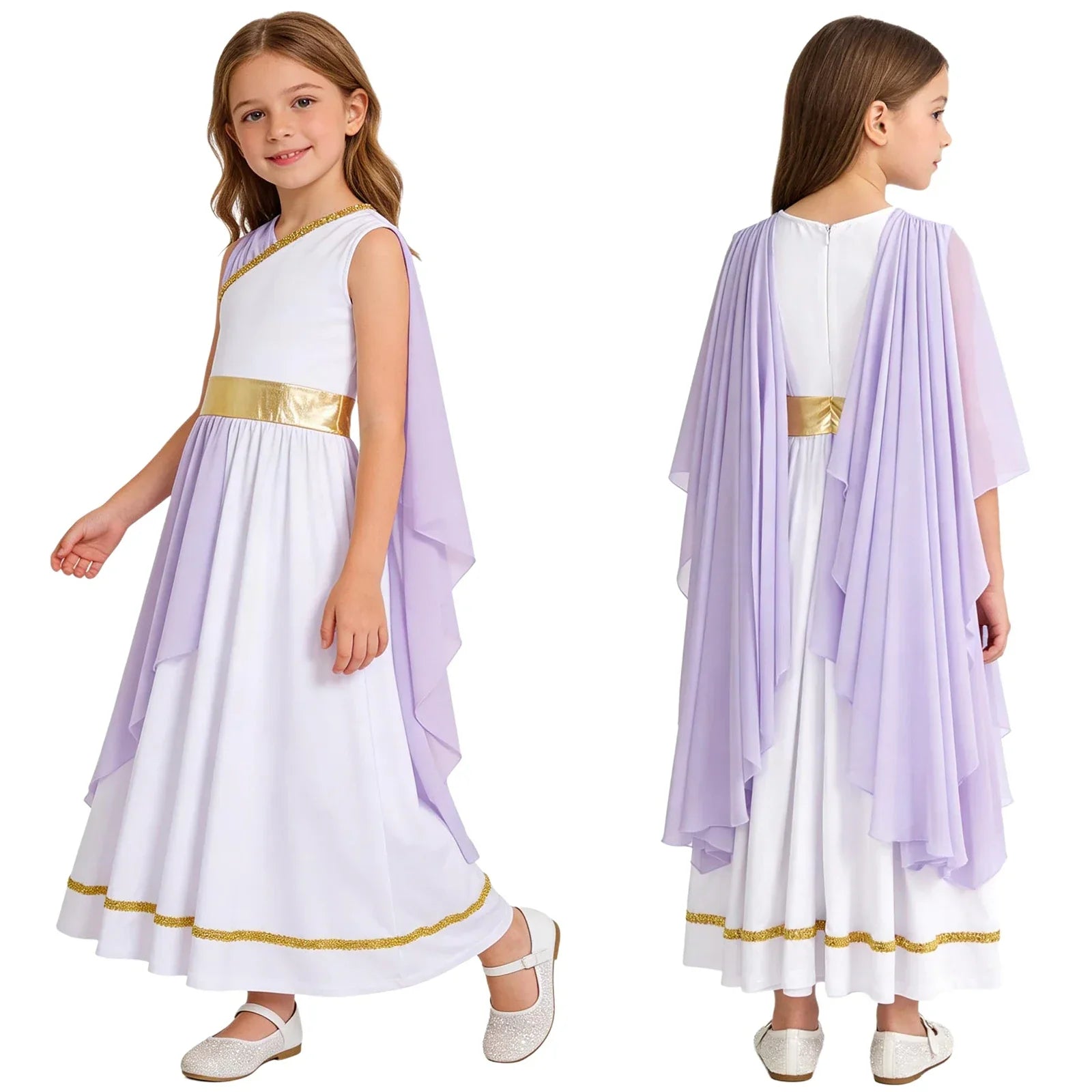 Grieks-Romeins Athena Godin Kostuum voor Meisjes met Gouden Accenten en Toga 29