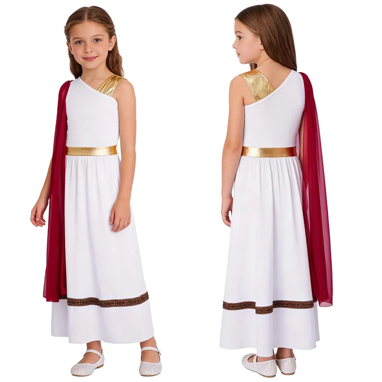 Grieks-Romeins Athena Godin Kostuum voor Meisjes met Gouden Accenten en Toga 31