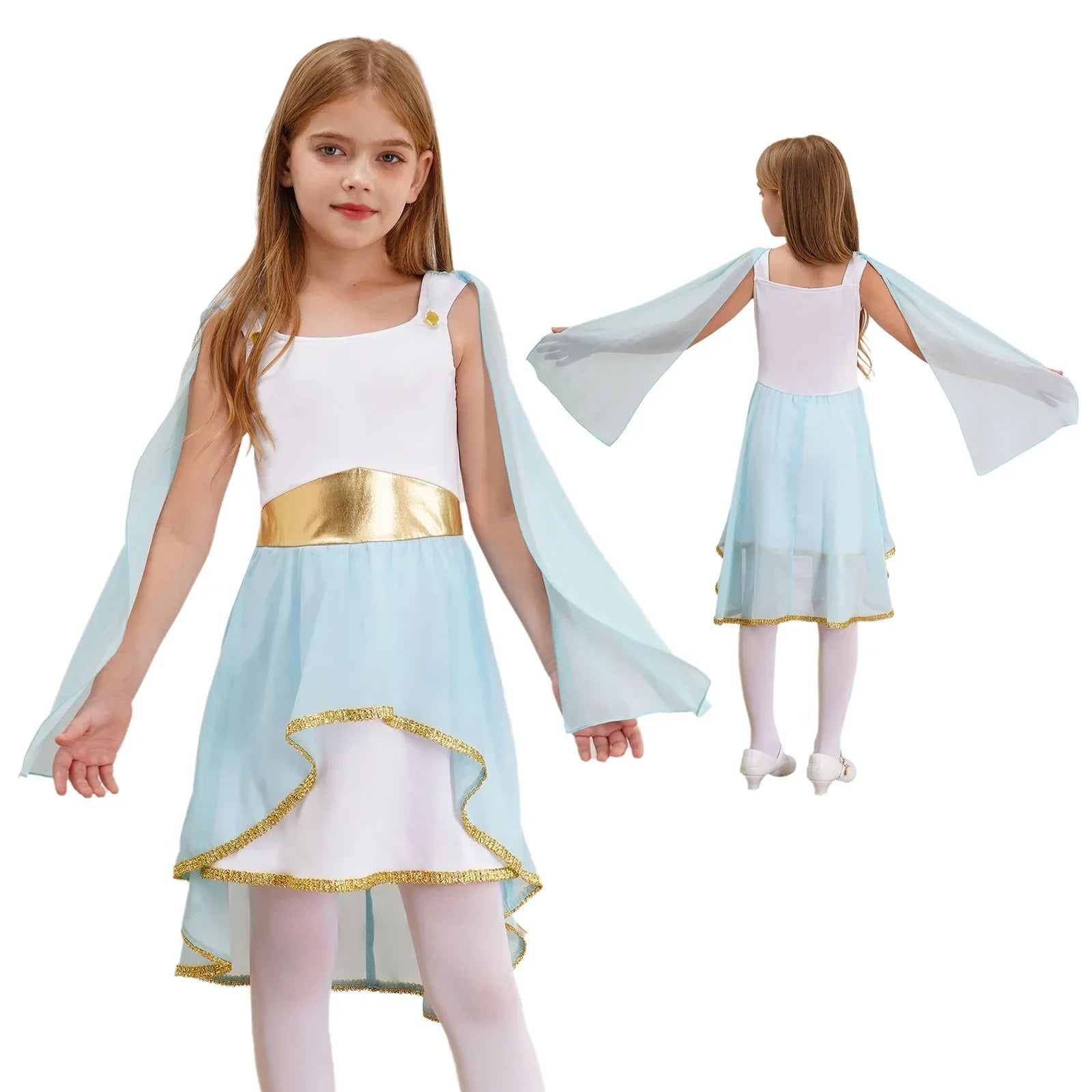 Grieks-Romeins Athena Godin Kostuum voor Meisjes met Gouden Accenten en Toga 6