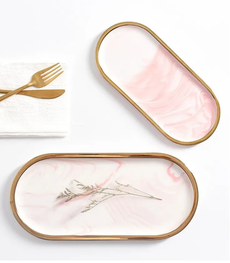 Velmora – Ovalt Marmorfad i Keramik med Elegant Finish & Multifunktionelt Design