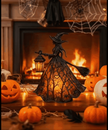 Halloween Decoratieve Lantaarn 30cm Gotisch LED Lamp Zwart Oranje Heksenlamp voor Feest Veranda Tafel Decoratie Mystieke Sfeer | Sansoti 2