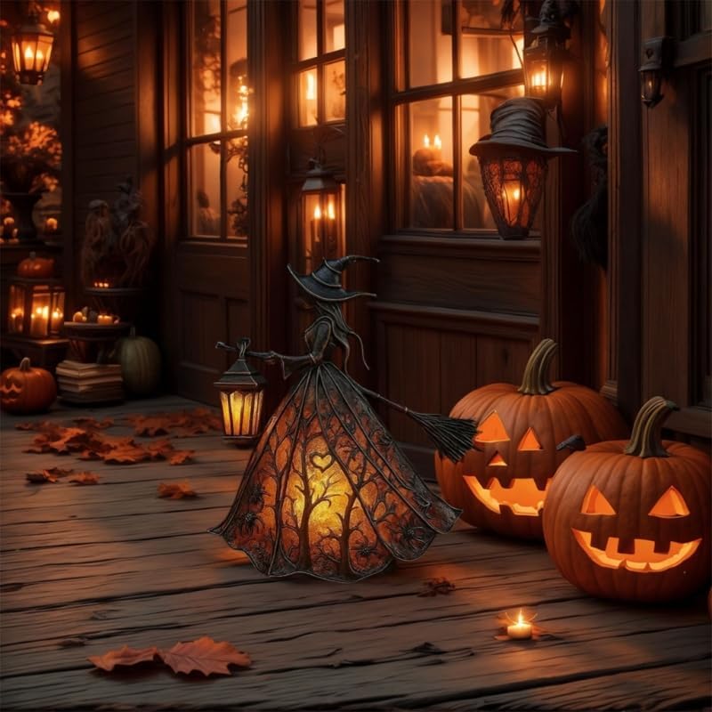 Halloween Decoratieve Lantaarn 30cm Gotisch LED Lamp Zwart Oranje Heksenlamp voor Feest Veranda Tafel Decoratie Mystieke Sfeer | Sansoti 3