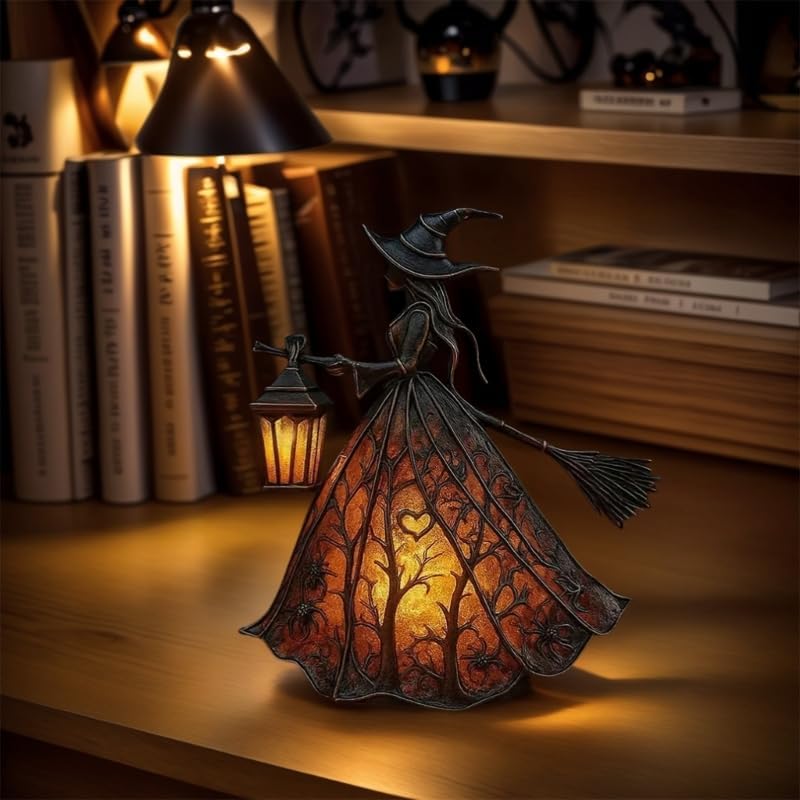 Halloween Decoratieve Lantaarn 30cm Gotisch LED Lamp Zwart Oranje Heksenlamp voor Feest Veranda Tafel Decoratie Mystieke Sfeer | Sansoti 4