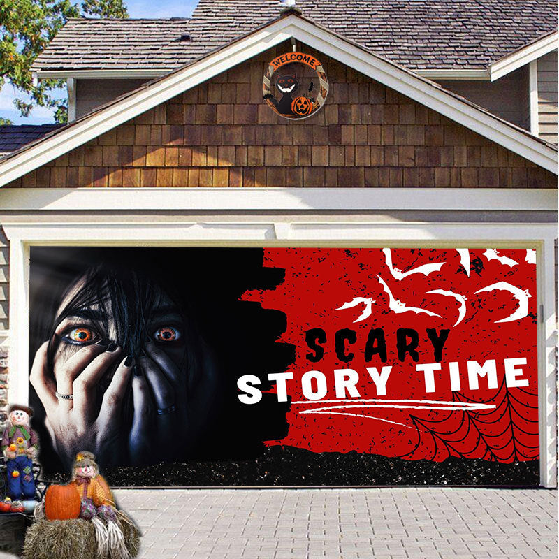 Halloween Garagedeur Decoratie Spookachtige Bedrukking Schaduwdoek Herbruikbaar Horror Sfeer Doek Waterdicht Buiten Feestversiering | Sansoti 11