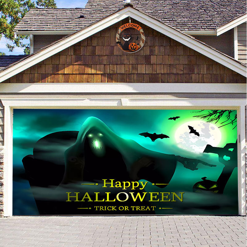 Halloween Garagedeur Decoratie Spookachtige Bedrukking Schaduwdoek Herbruikbaar Horror Sfeer Doek Waterdicht Buiten Feestversiering | Sansoti 13