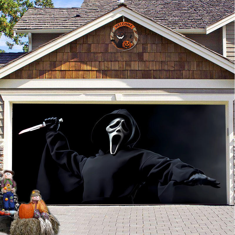 Halloween Garagedeur Decoratie Spookachtige Bedrukking Schaduwdoek Herbruikbaar Horror Sfeer Doek Waterdicht Buiten Feestversiering | Sansoti 15