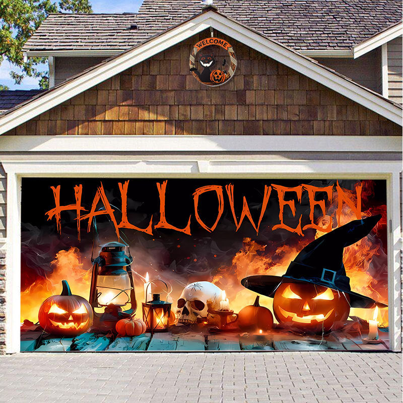 Halloween Garagedeur Decoratie Spookachtige Bedrukking Schaduwdoek Herbruikbaar Horror Sfeer Doek Waterdicht Buiten Feestversiering | Sansoti 19