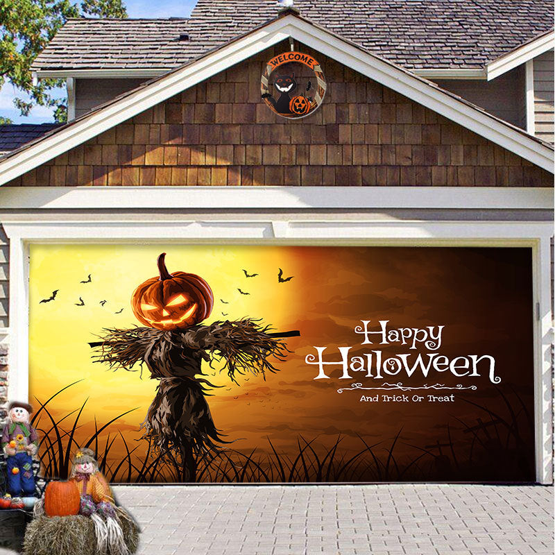 Halloween Garagedeur Decoratie Spookachtige Bedrukking Schaduwdoek Herbruikbaar Horror Sfeer Doek Waterdicht Buiten Feestversiering | Sansoti 2