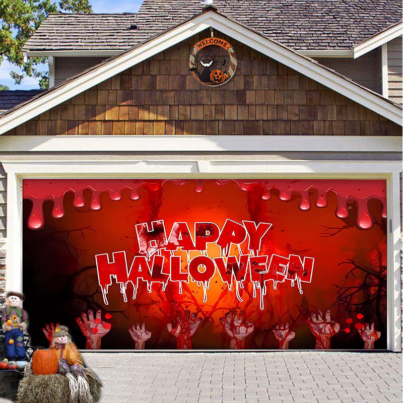 Halloween Garagedeur Decoratie Spookachtige Bedrukking Schaduwdoek Herbruikbaar Horror Sfeer Doek Waterdicht Buiten Feestversiering | Sansoti 20