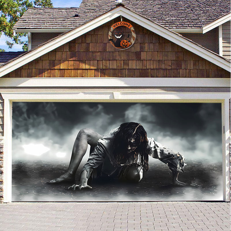 Halloween Garagedeur Decoratie Spookachtige Bedrukking Schaduwdoek Herbruikbaar Horror Sfeer Doek Waterdicht Buiten Feestversiering | Sansoti 21
