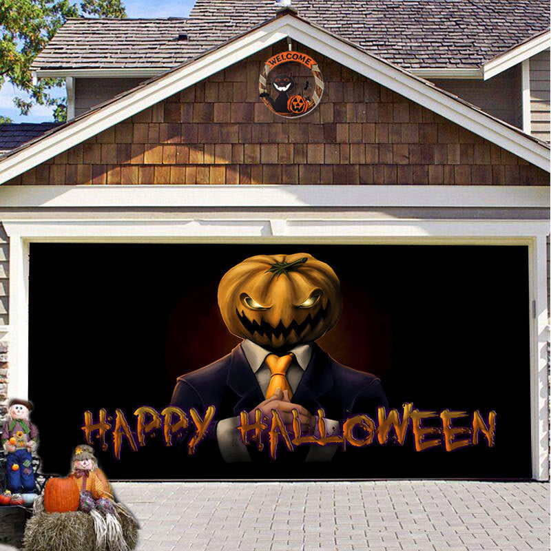 Halloween Garagedeur Decoratie Spookachtige Bedrukking Schaduwdoek Herbruikbaar Horror Sfeer Doek Waterdicht Buiten Feestversiering | Sansoti 26