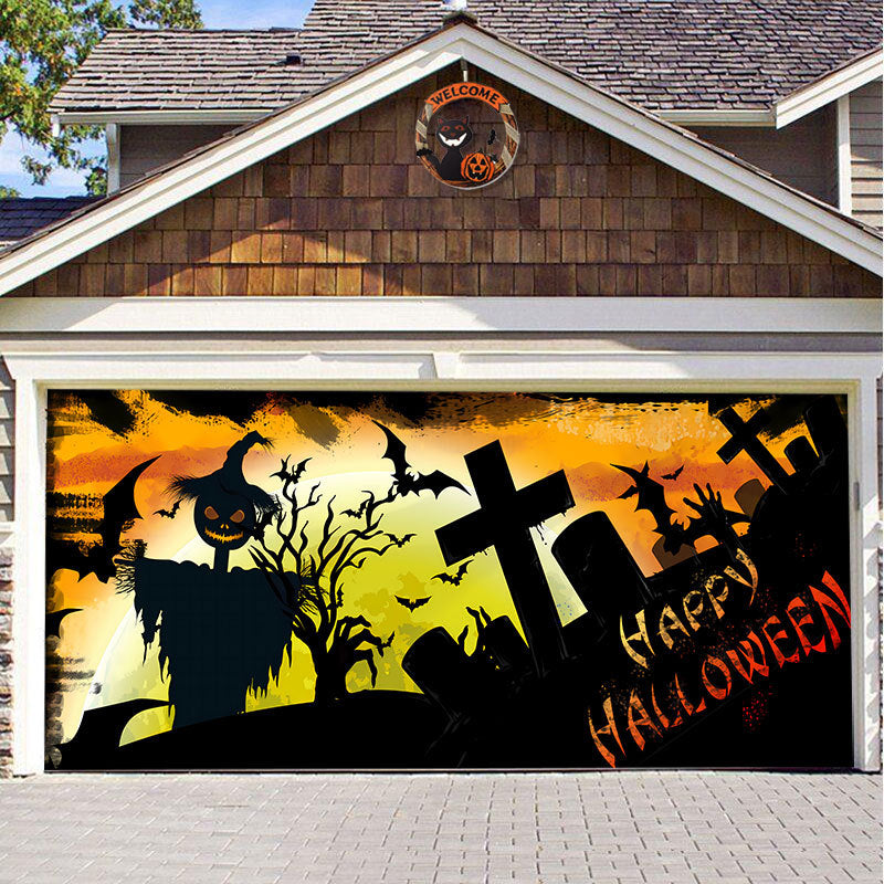 Halloween Garagedeur Decoratie Spookachtige Bedrukking Schaduwdoek Herbruikbaar Horror Sfeer Doek Waterdicht Buiten Feestversiering | Sansoti 27