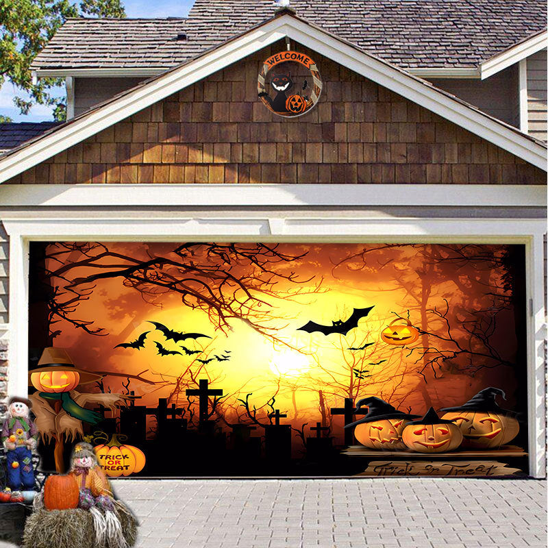 Halloween Garagedeur Decoratie Spookachtige Bedrukking Schaduwdoek Herbruikbaar Horror Sfeer Doek Waterdicht Buiten Feestversiering | Sansoti 29