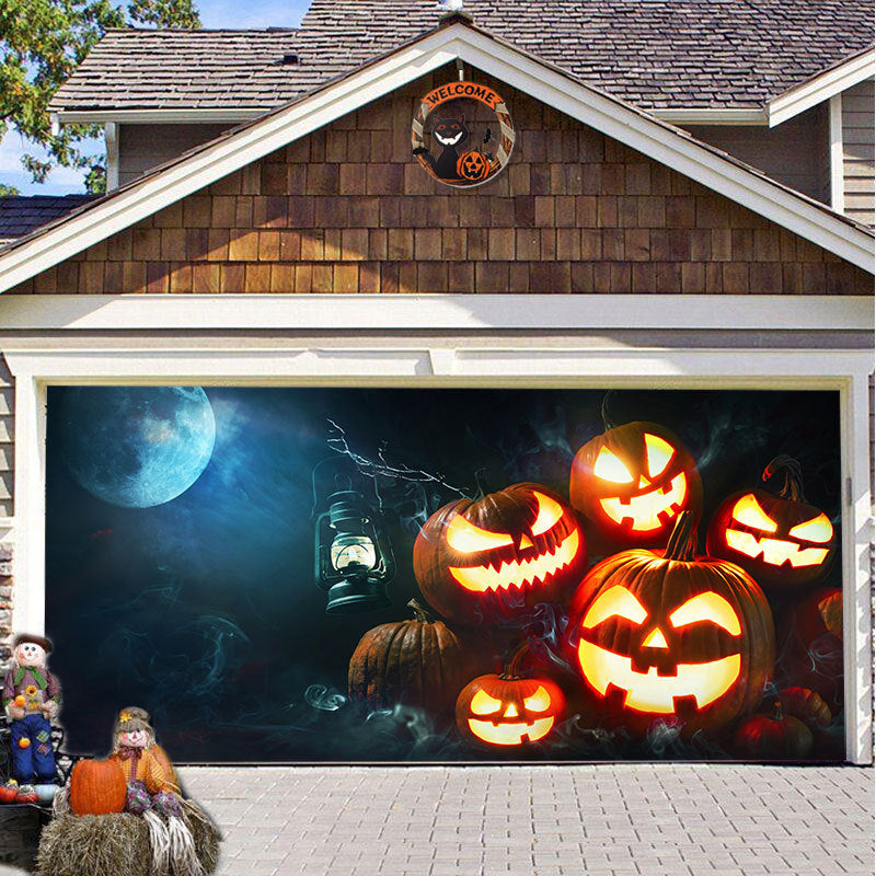 Halloween Garagedeur Decoratie Spookachtige Bedrukking Schaduwdoek Herbruikbaar Horror Sfeer Doek Waterdicht Buiten Feestversiering | Sansoti 3