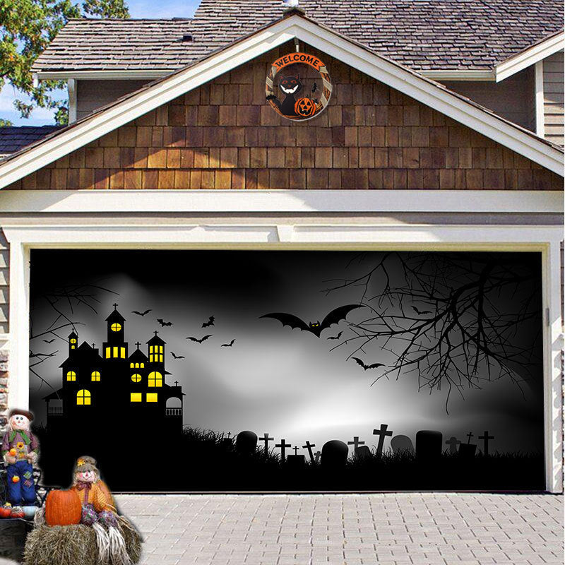 Halloween Garagedeur Decoratie Spookachtige Bedrukking Schaduwdoek Herbruikbaar Horror Sfeer Doek Waterdicht Buiten Feestversiering | Sansoti 7