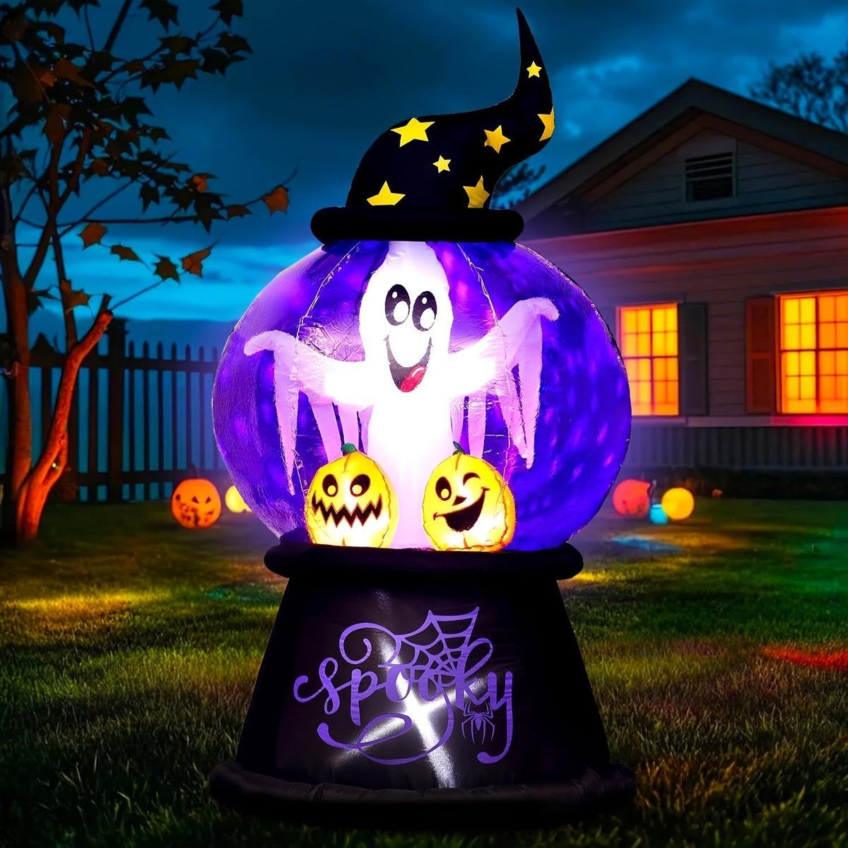 Halloween Opblaasbare Globe Decoratie met Verlichte Geest | Spooky Ghost LED Display 2