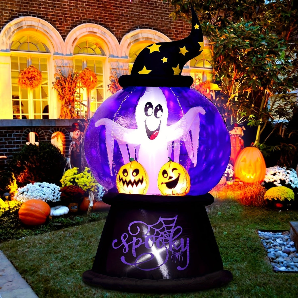 Halloween Opblaasbare Globe Decoratie met Verlichte Geest | Spooky Ghost LED Display 4