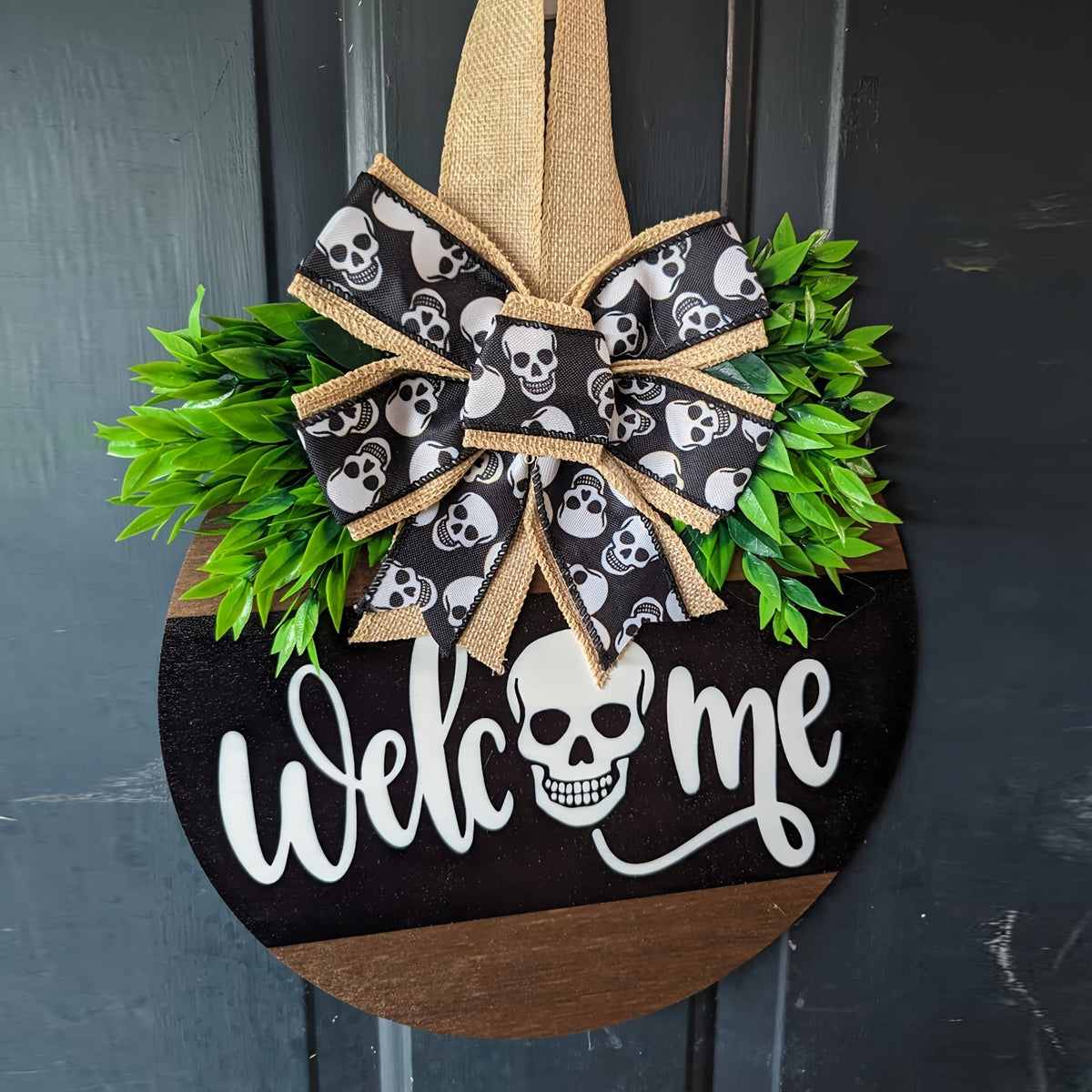 Halloween Spooky Skull Deurkrans | Rustieke Welkom Bord 1