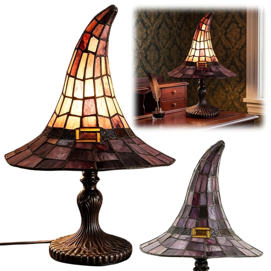 Halloween Stained Glass Witch Hat Table Lamp with Metal Base for Bedroom Decoration Bed Side 2