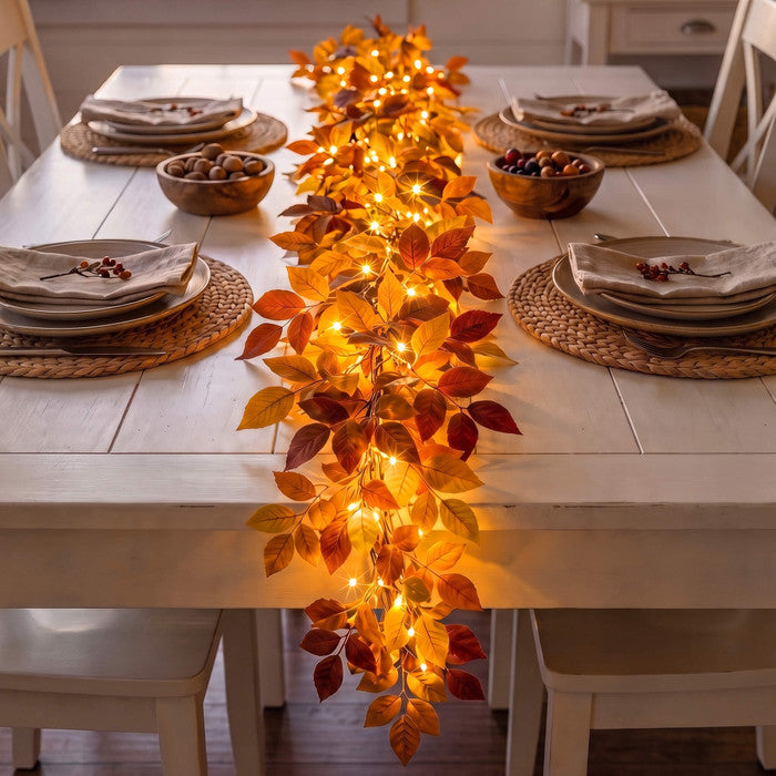 Lighted Foliage Garland – Flexible Leafy Strand with Warm Gold-Tone Lights