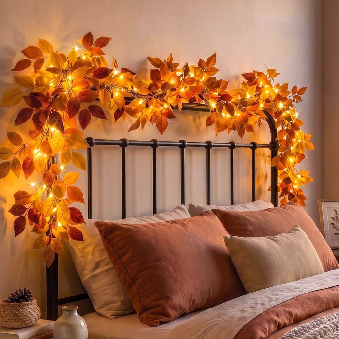 Lighted Foliage Garland – Flexible Leafy Strand with Warm Gold-Tone Lights