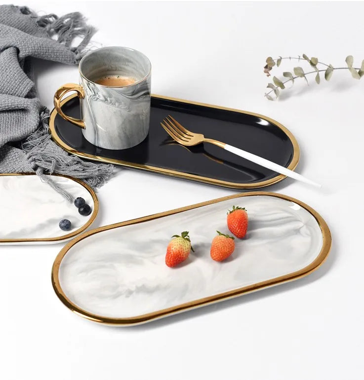Velmora – Ovalt Marmorfad i Keramik med Elegant Finish & Multifunktionelt Design