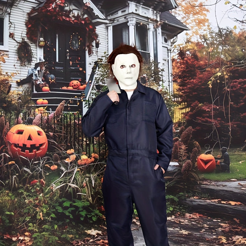 Heren Halloween Kostuum Jumpsuit met Lange Mouwen | Horror Masker 0