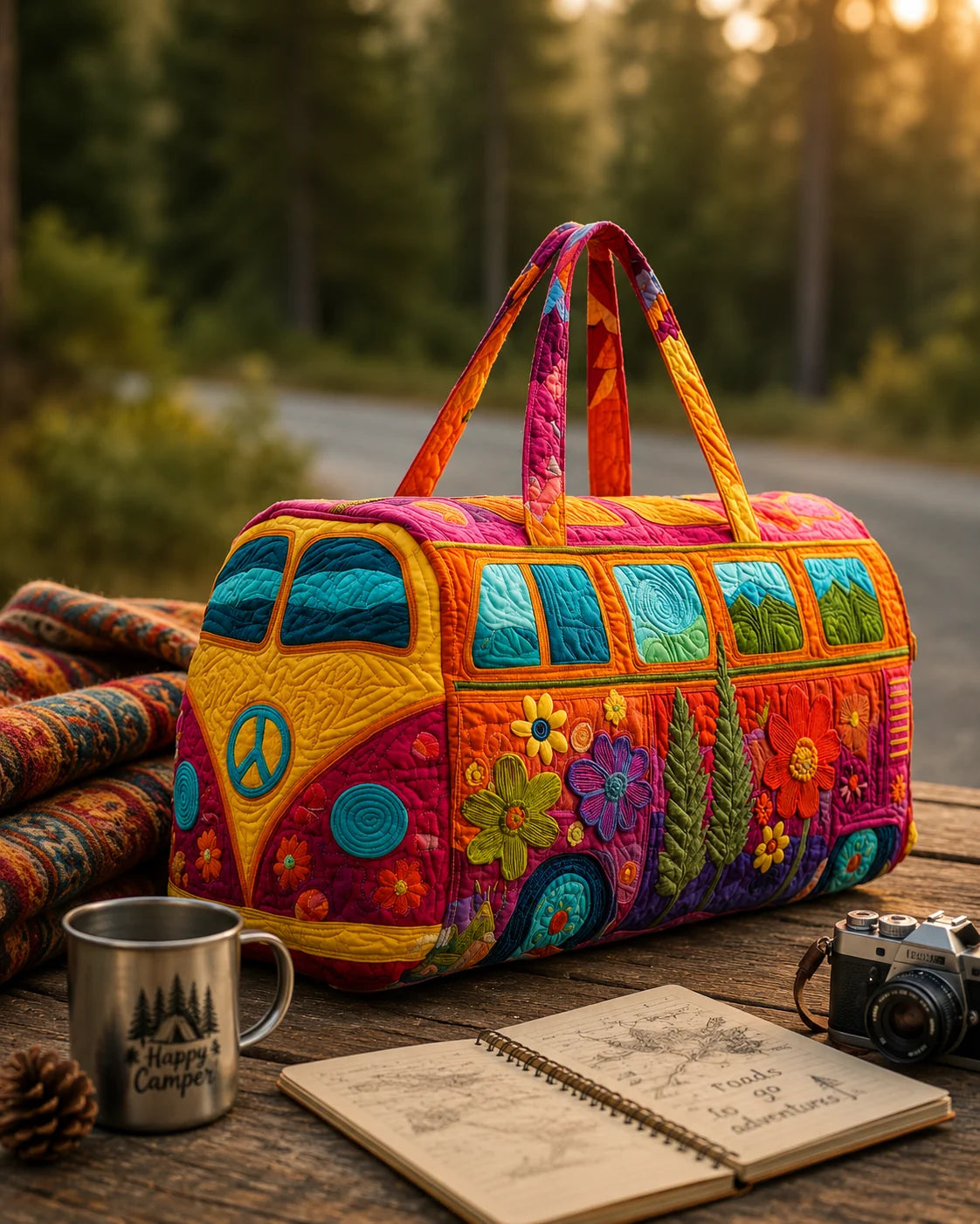 Hippie Van Quilted Duffle Bag 18