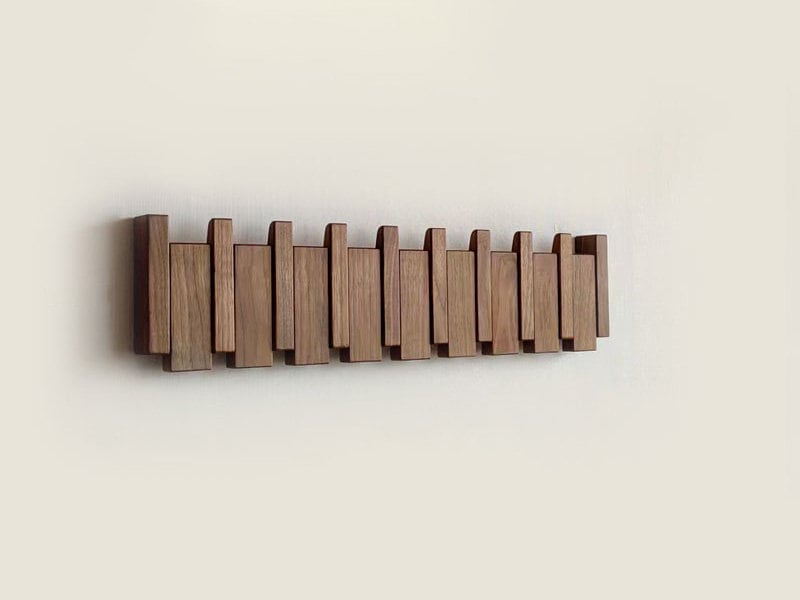 Houten Piano Wandkapstok – Massief Hout met Intrekbare Haken 6