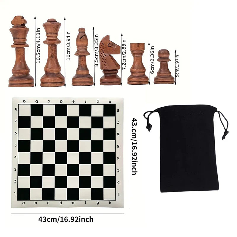 Wooden Chess Pieces Set – 32-Piece Classic Solid Wood Collection for All Skill Levels