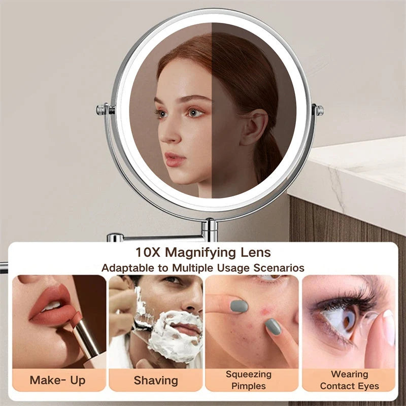 Kalsten | Rechargeable wall-mounted shaving mirror | 360° rotation. 1X/10X magnification and adjustable LED lighting for use in the bathroom 7