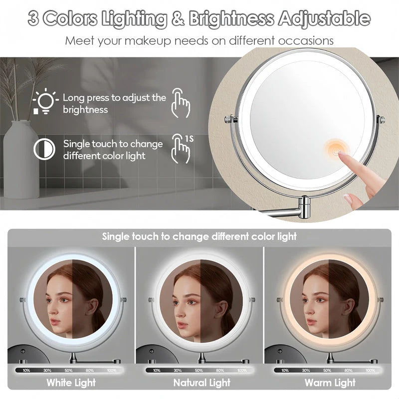 Kalsten | Rechargeable wall-mounted shaving mirror | 360° rotation. 1X/10X magnification and adjustable LED lighting for use in the bathroom 8