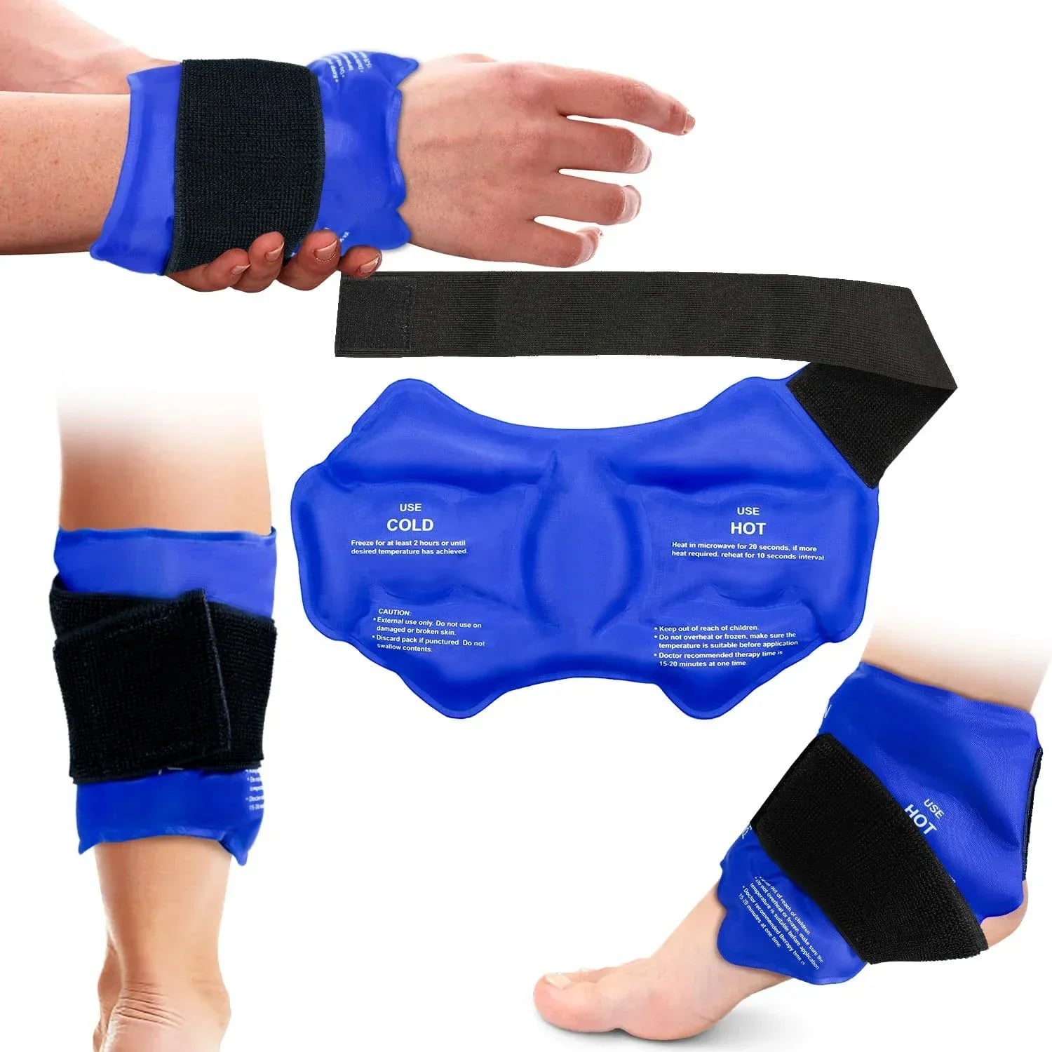 Knöchelbandage mit Wiederverwendbarem Gel-Kältebeutel für Sportverletzungen, Schwarz, Einheitsgröße 6