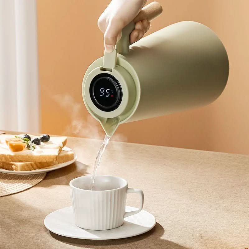 Thermal Carafe – Double-Wall Insulation, Lid Temperature Display & Wooden Handle