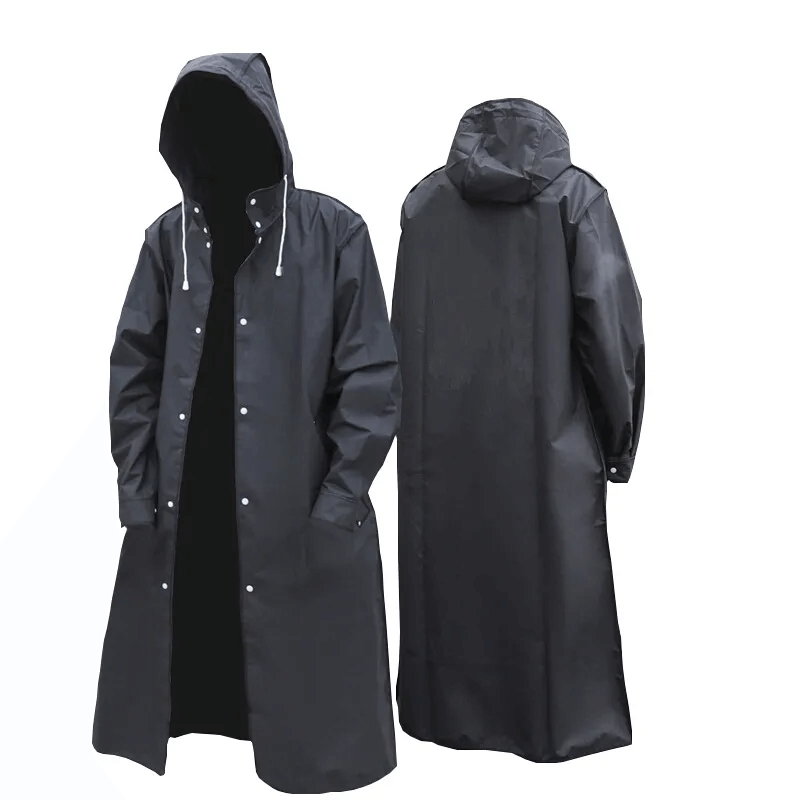 Long Black Waterproof Raincoat for Women and Men - Lightweight EVA Material, Compact Design 0