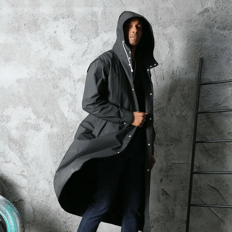 Long Black Waterproof Raincoat for Women and Men - Lightweight EVA Material, Compact Design 2