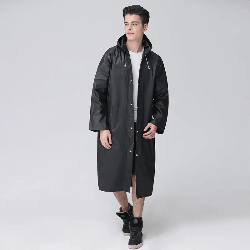Long Black Waterproof Raincoat for Women and Men - Lightweight EVA Material, Compact Design 6