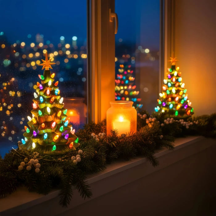 Vintage Christmas Tree Lamp – Sculpted Evergreen with Star Topper and Lights
