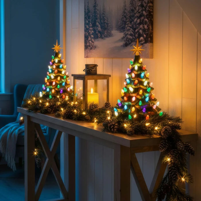Vintage Christmas Tree Lamp – Sculpted Evergreen with Star Topper and Lights