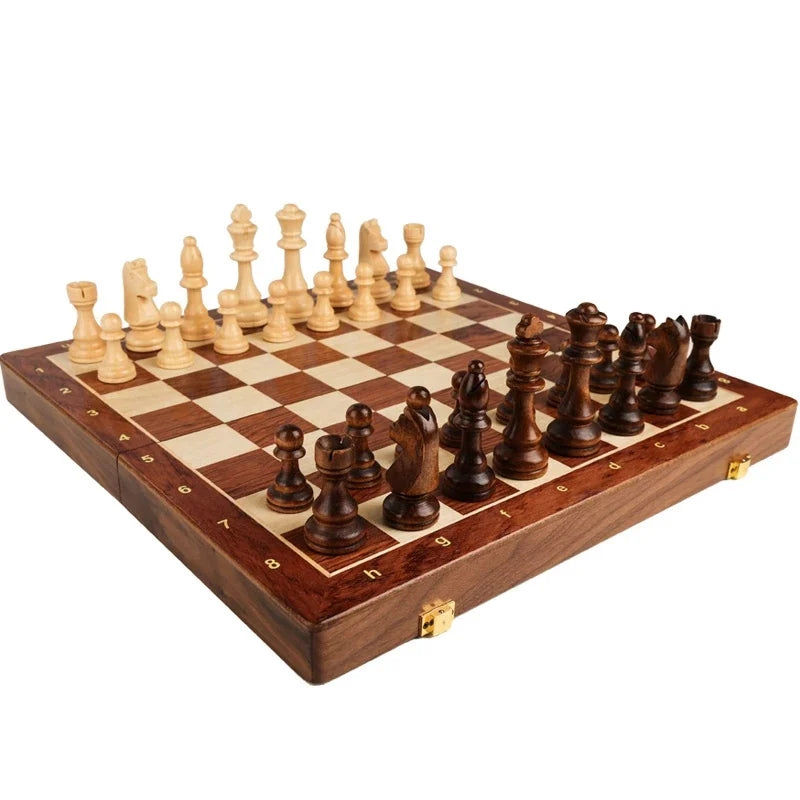 Wooden Chess Set – Classic Foldable Board with Solid Wood Pieces & Timeless Design